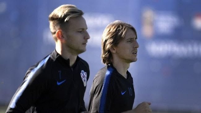 Ivan Racitic dan Luca Modric saat latihan bersama di Timnas Kroasia