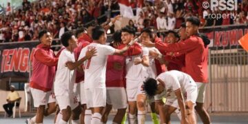 Selebrasi pemain Timnas Indonesia U-17 usai mencetak gol di Piala Kemerdekaan 2025