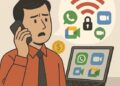 Ilustrasi pengguna internet mengakses layanan WhatsApp Call, Zoom, dan Google Meet