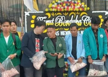 Mahasiswa BEM SI gelar aksi unjuk rasa di depan Gedung DPR/MPR Jakarta, Kamis (4/9/2025)