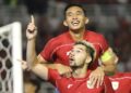 Sandy Henny Walsh dan Rizky Ridho Ramadhani selebrasi gol Timnas Indonesia vs Taiwan