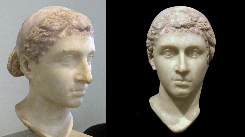 Patung marmer wajah Cleopatra VII, Ratu terakhir Mesir Kuno.