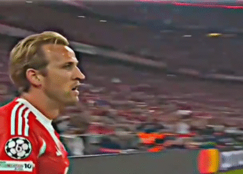 Harry Kane merayakan gol Bayern Munchen ke gawang Chelsea di Liga Champions