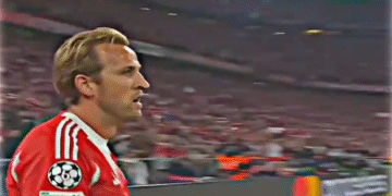 Harry Kane merayakan gol Bayern Munchen ke gawang Chelsea di Liga Champions